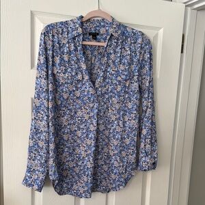 Ann Taylor Blue Floral Camp Shirt